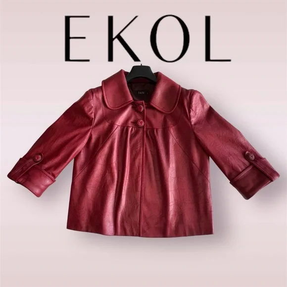 🛍️SALE🛍️ EKOL Women's Faux Leather Textured Hip-length Style Jacket - Picture 5 of 10